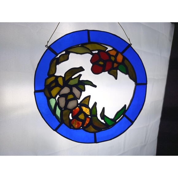 Stained Glass Panel Wall Hanging Window Decor 7 in Diam. Art Glass Sun Catcher - Picture 5 of 9
